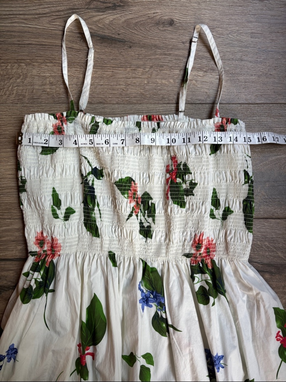 SCOO Floral Smocked Midi Dress Women’s Large White 100% Cotton Cottagecore - Picture 9 of 12